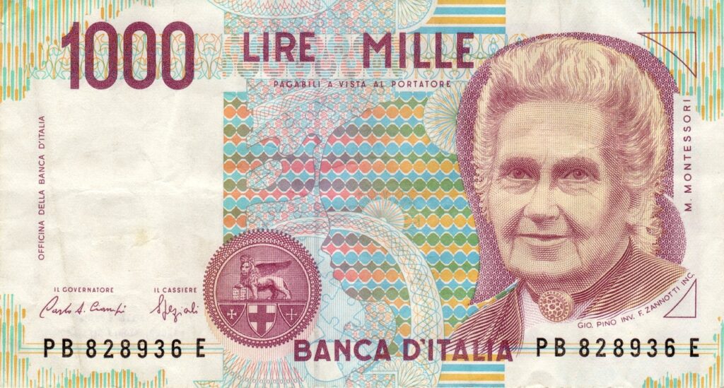 Quanto valgono oggi le lire con Maria Montessori secondo la nuova quotazione