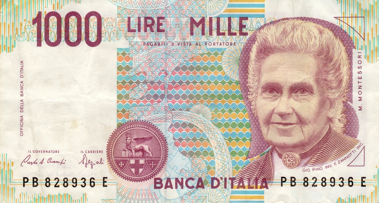 Monete da lire italiane con riferimento a Maria Montessori e alla loro quotazione attuale.