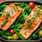 Piatto con cinque alimenti salutari per la cena, ideali per perdere peso.